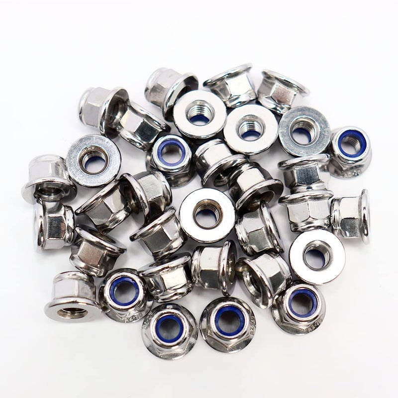 STORMCUBE M6x1mm DIN6926 Flange Nylon Lock Nuts 30 Pack 304 Stainless Steel Hex Locknuts Full Thread for Industrial Construction Fasteners - Image 1